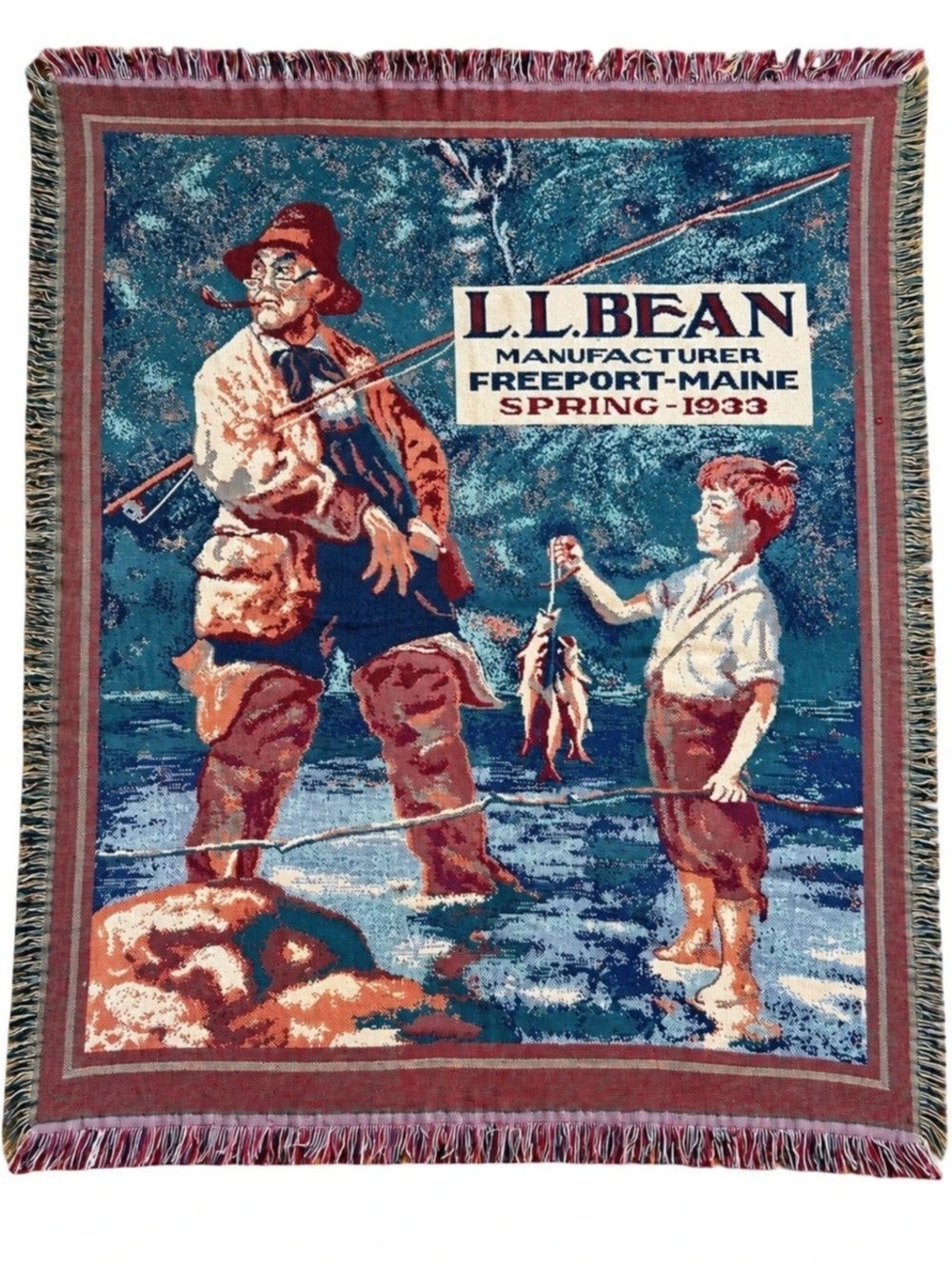 Rare Vintage early 90s L.L.Bean woven Tapestry Throw Blanket - Fall Home Decor